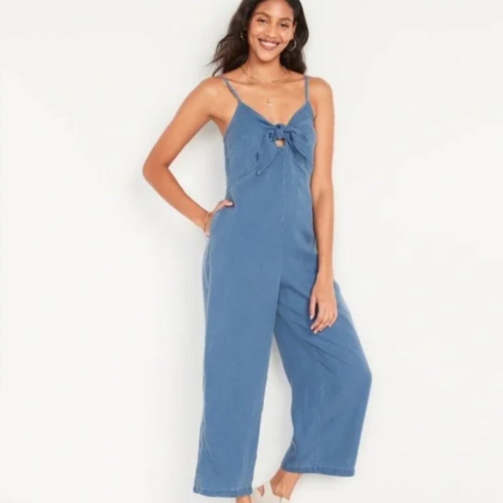 Old Navy Denim Tie Front Jumpsuit
